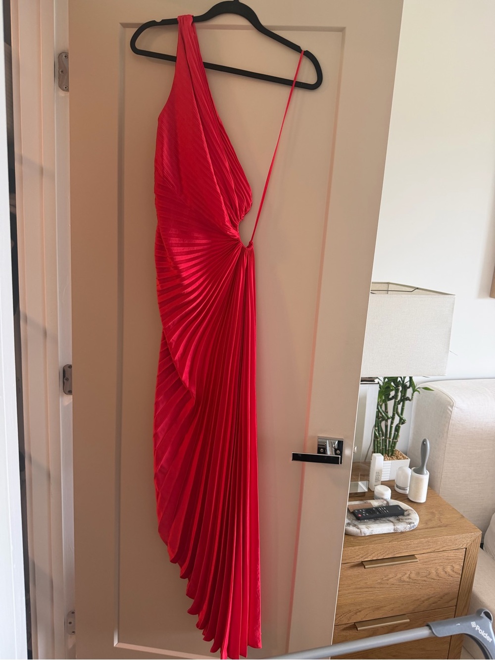 A.L.C. Vibrant Red One-Shoulder Pleated Dress